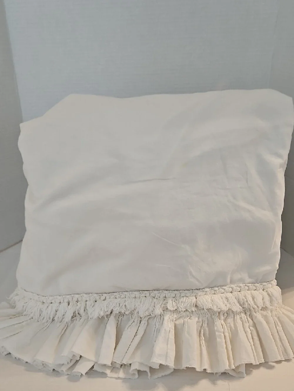 Anthropologie Cream Ruffled Duvet Cover